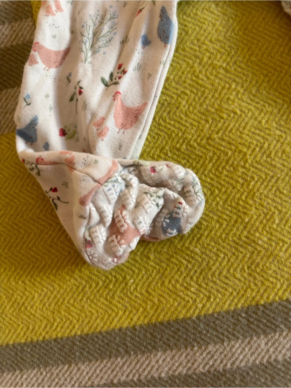 Magnetic Me Cream Footie Pajamas with Pink & Blue Bird Print